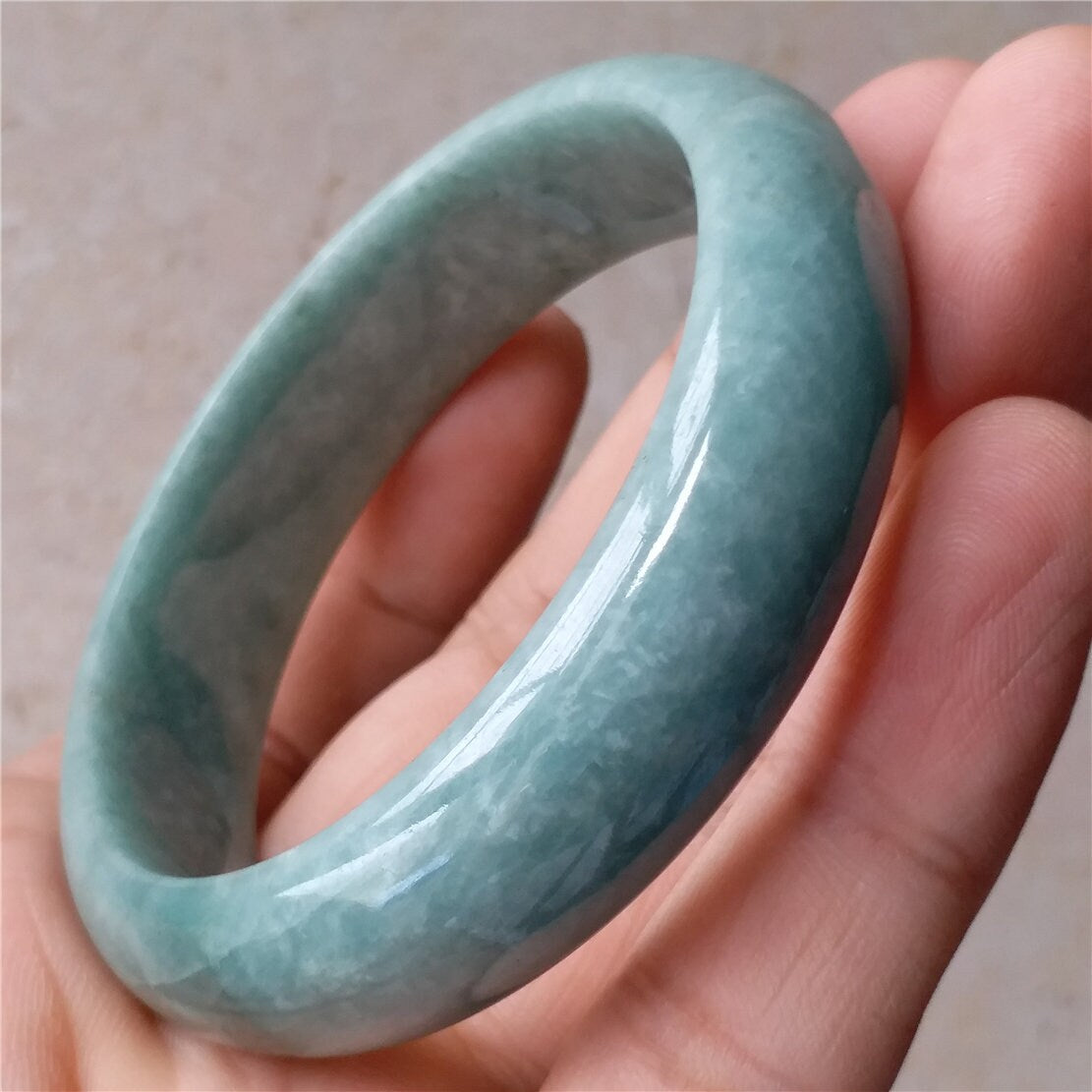 55.4mm Light green Grade A jade Natural Jade Hand carved Bangle Bracelet Lady Chain Jadeite Type A stone armreife Джейд браслеты 翡翠手镯