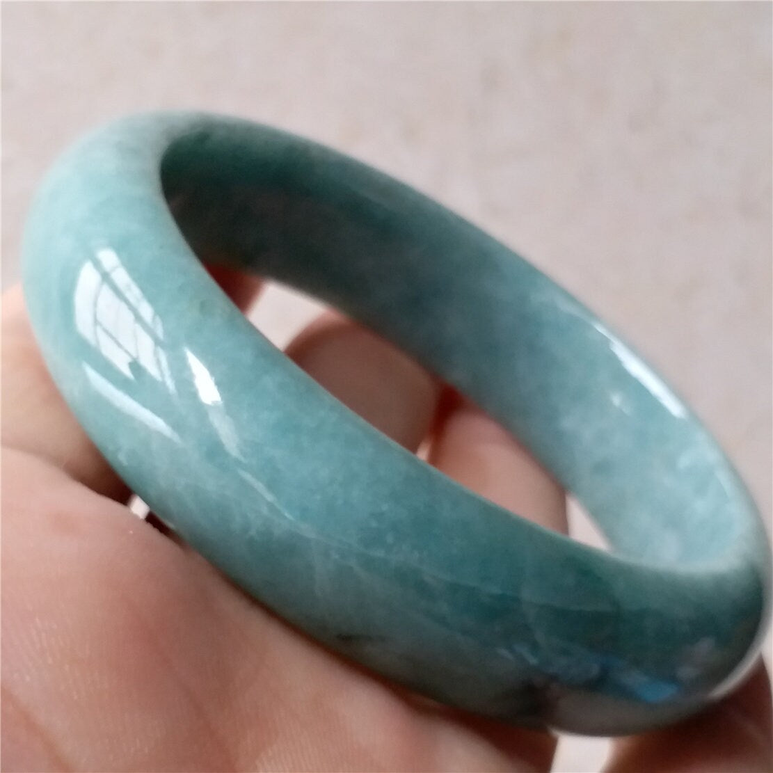 55.4mm Light green Grade A jade Natural Jade Hand carved Bangle Bracelet Lady Chain Jadeite Type A stone armreife Джейд браслеты 翡翠手镯
