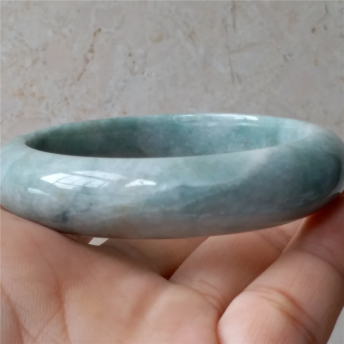 58,7 mm hellgrüne Jade der Güteklasse A, natürliche Jade, handgeschnitzter Armreif, Damenkette, Jadeit, Typ A-Stein, armreife Armbänder