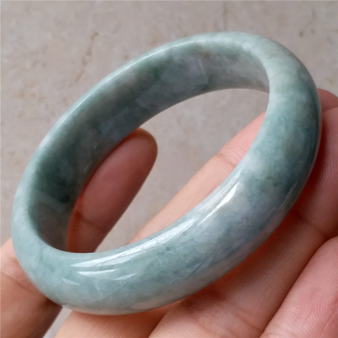 55.5mm Light green Grade A jade Natural Jade Hand carved Bangle Bracelet Lady Chain Jadeite Type A stone armreife Джейд браслеты 翡翠手镯