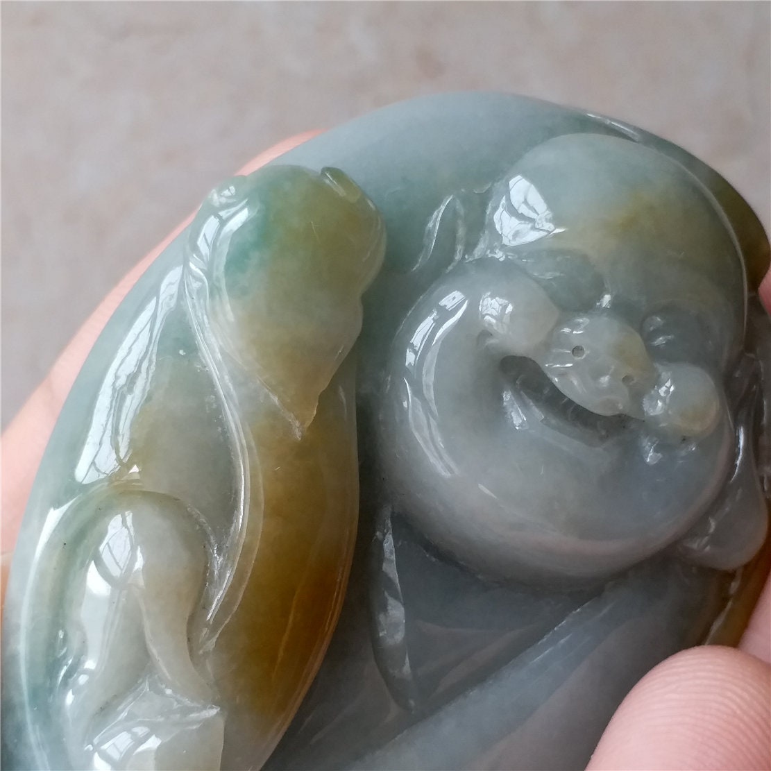 Dharma Yellow Grade A jade Hand pieces Massage Hand craved Natural Green Jadeite BEADS Pendant Gemstone A stone car Hanging 翡翠A货手把件