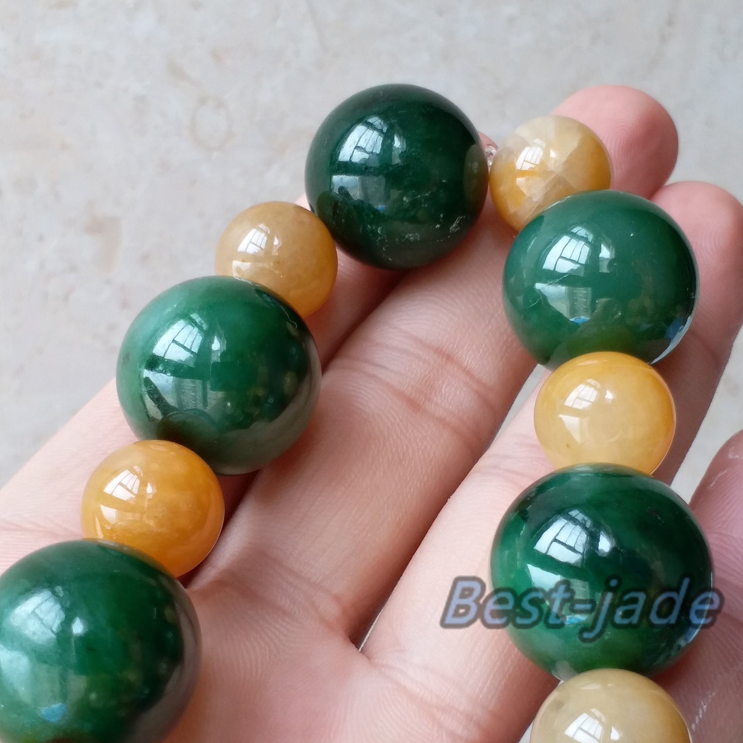 BIG Nephrite and Yellow jade 20mm Grade A Green Canadian Jade Beads Bangle Bracelet Pounamu NZ Jade BC Jasper Ball Womrn lady kid chain