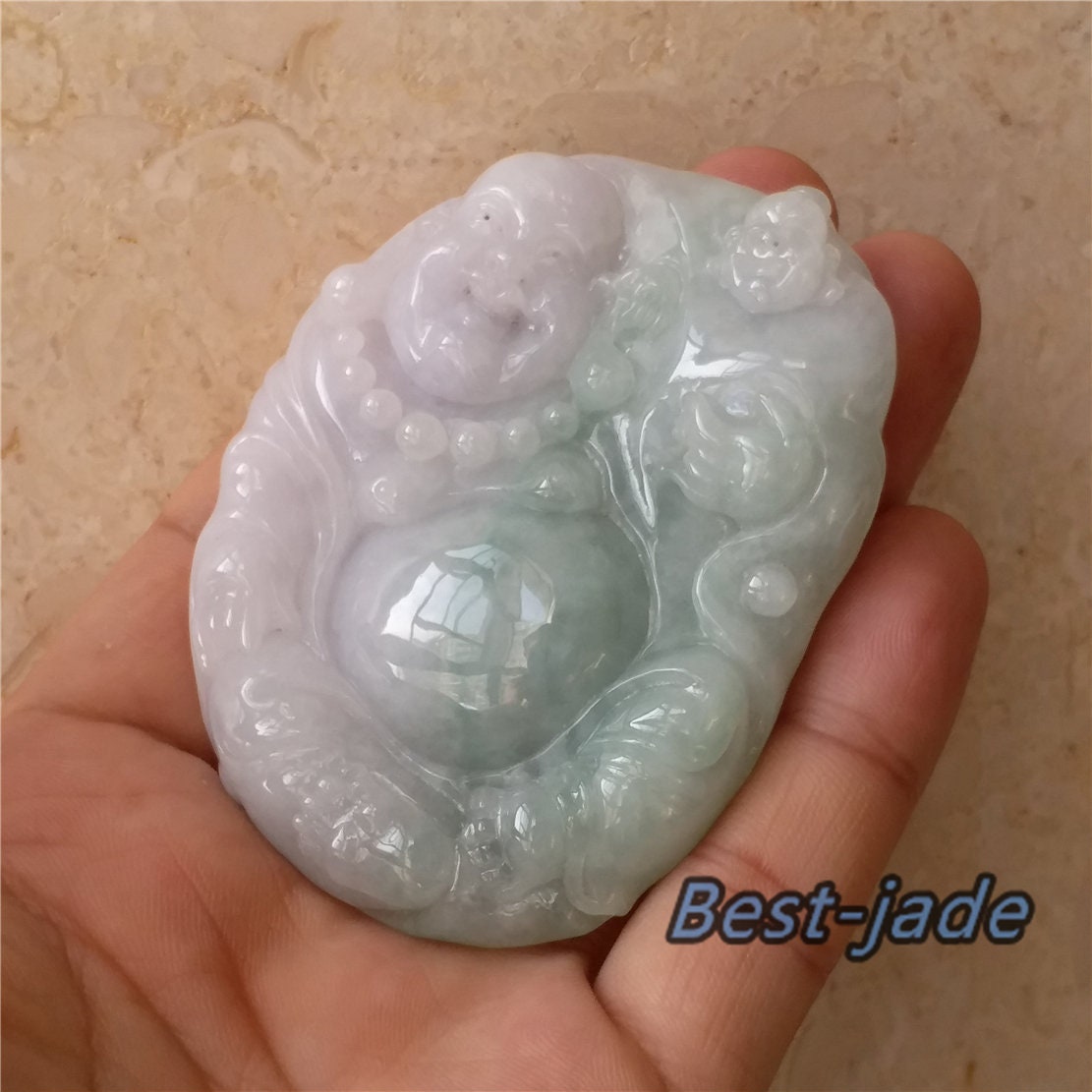GROSSER Jade-Buddha der Güteklasse A, hellgrüner lila Eisglas-Jade-Anhänger, natürliche grüne Jadeit-Perlen, Halsketten-Anhänger, Edelstein Typ A-Stein, 翡翠A货