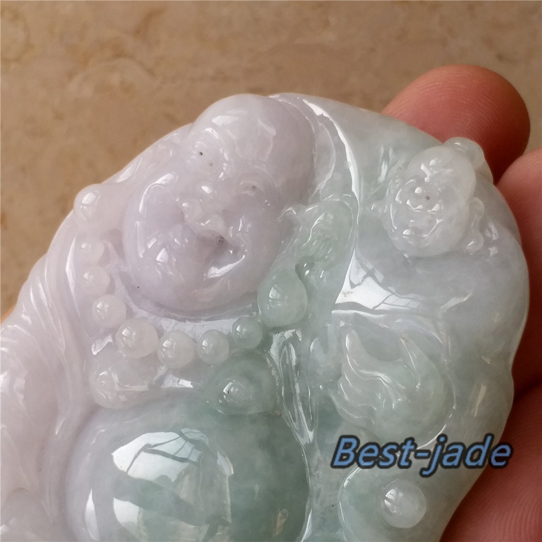 GROSSER Jade-Buddha der Güteklasse A, hellgrüner lila Eisglas-Jade-Anhänger, natürliche grüne Jadeit-Perlen, Halsketten-Anhänger, Edelstein Typ A-Stein, 翡翠A货