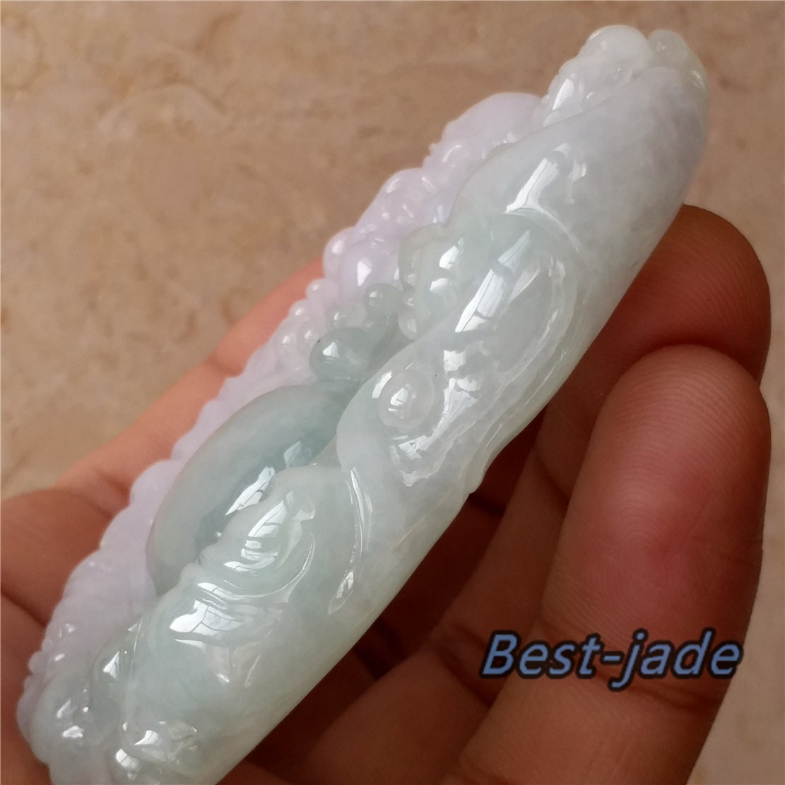 GROSSER Jade-Buddha der Güteklasse A, hellgrüner lila Eisglas-Jade-Anhänger, natürliche grüne Jadeit-Perlen, Halsketten-Anhänger, Edelstein Typ A-Stein, 翡翠A货
