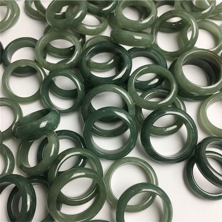 US-Größe 4–12, schmaler Ring, natürlicher Jadeit der Güteklasse A, eisgrün-grauer Jade-Edelstein, Burma-Jade-Perle
