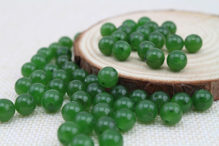 10 Stück 8 x 8 mm runde Perlen, natürliche kanadische Jade, Nephrit, Grünstein, Pounamu-Perle, Maori-Stil, NZ-Jade, Kügelchen, grüner Jade