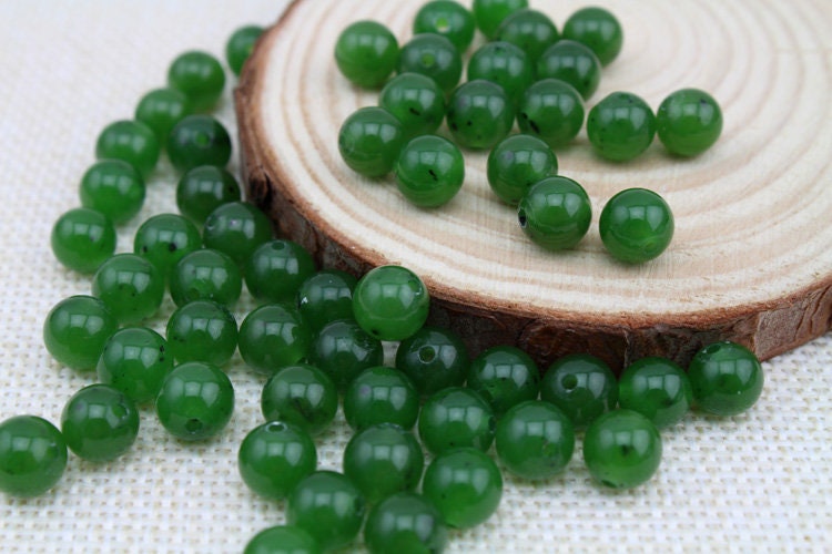 10 Stück 8 x 8 mm runde Perlen, natürliche kanadische Jade, Nephrit, Grünstein, Pounamu-Perle, Maori-Stil, NZ-Jade, Kügelchen, grüner Jade