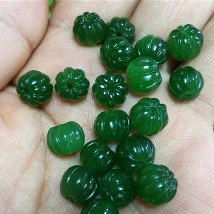 10 Stück 7,5 mm Kürbisperlen, natürliche kanadische Jade, Nephrit, Grünstein, Pounamu-Perle, Maori-Stil, NZ-Jade, Kügelchen, grüner Jade