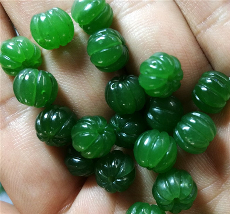 10 Stück 7,5 mm Kürbisperlen, natürliche kanadische Jade, Nephrit, Grünstein, Pounamu-Perle, Maori-Stil, NZ-Jade, Kügelchen, grüner Jade