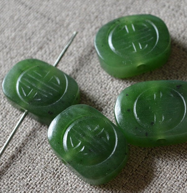 10 Stück Double Happiness Beads, natürliche kanadische Jade, Nephrit, Grünstein, Pounamu-Perle, Maori-Stil, NZ-Jade, Kügelchen, grüner Jaspis