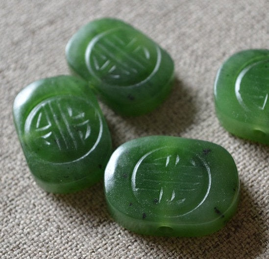 10 Stück Double Happiness Beads, natürliche kanadische Jade, Nephrit, Grünstein, Pounamu-Perle, Maori-Stil, NZ-Jade, Kügelchen, grüner Jaspis