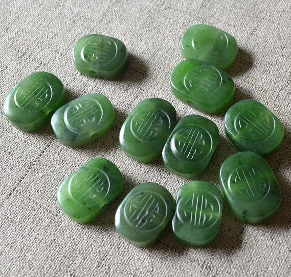 10 Stück Double Happiness Beads, natürliche kanadische Jade, Nephrit, Grünstein, Pounamu-Perle, Maori-Stil, NZ-Jade, Kügelchen, grüner Jaspis