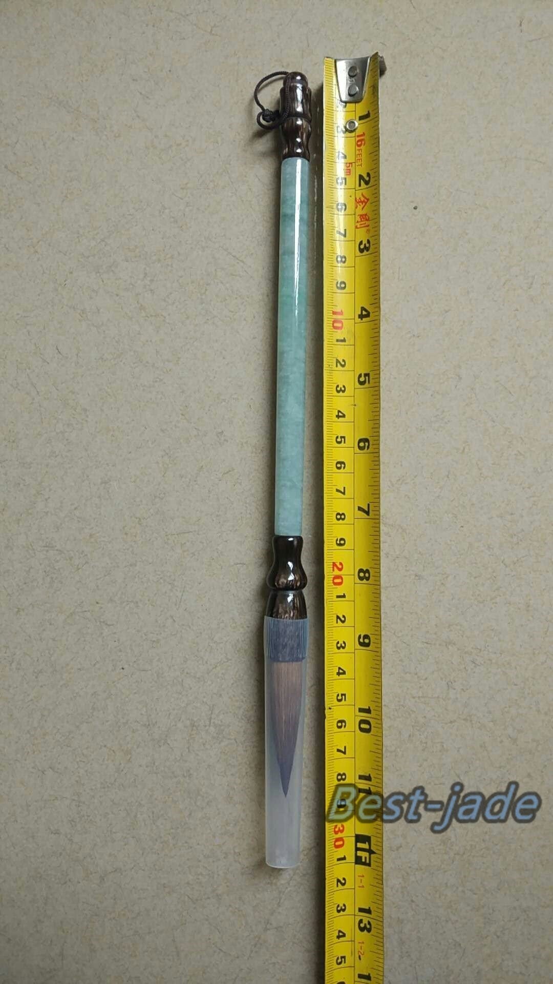 Grüner Jadeit, natürlicher Burma-Jade-Eis, Güteklasse A, handgeschnitzter chinesischer Kalligraphie-Pinselstift
