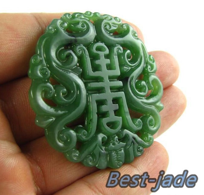 Dragon 寿字 Hollow Green Nephrite Pendant Necklace NZ Maori Greenstone jasper Pounamu Children Canadian Gemstones grüner Beads Jaspe яшма