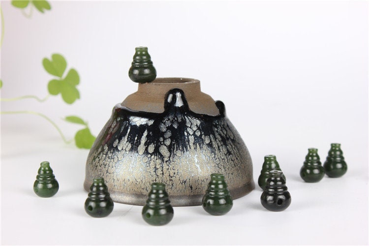 10 Stück Happiness Cucurbit Perlen, natürliche kanadische Jade, Nephrit, Grünstein, Pounamu-Perle, Maori-Stil, NZ-Jade, Kügelchen, grüner Jaspis BC