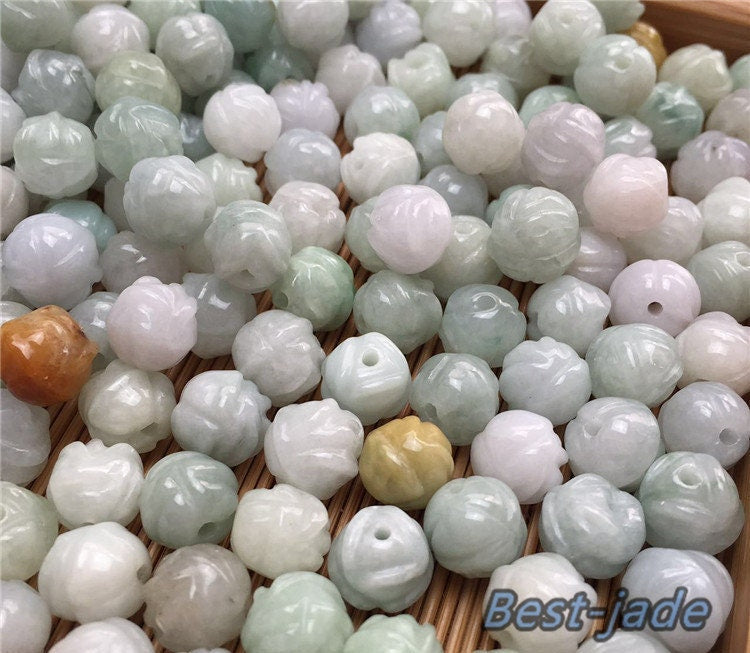 100 Stück 13 mm Rosenform Grade A Jade Naturgrüner Burma-Jadeit grüne Jade Rundheitsperlen Perle DIY Jade-Ohrringe, Myanmar Jadeit 翡翠A货