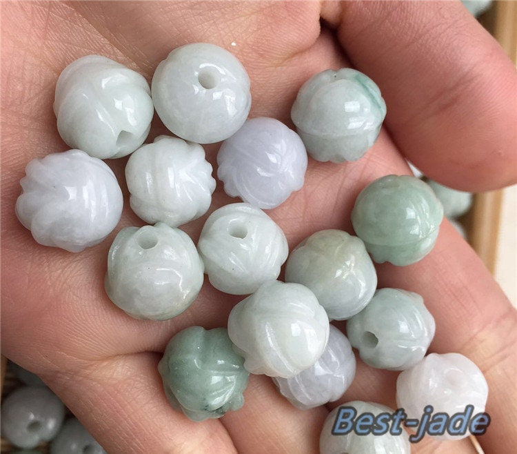 100 Stück 13 mm Rosenform Grade A Jade Naturgrüner Burma-Jadeit grüne Jade Rundheitsperlen Perle DIY Jade-Ohrringe, Myanmar Jadeit 翡翠A货