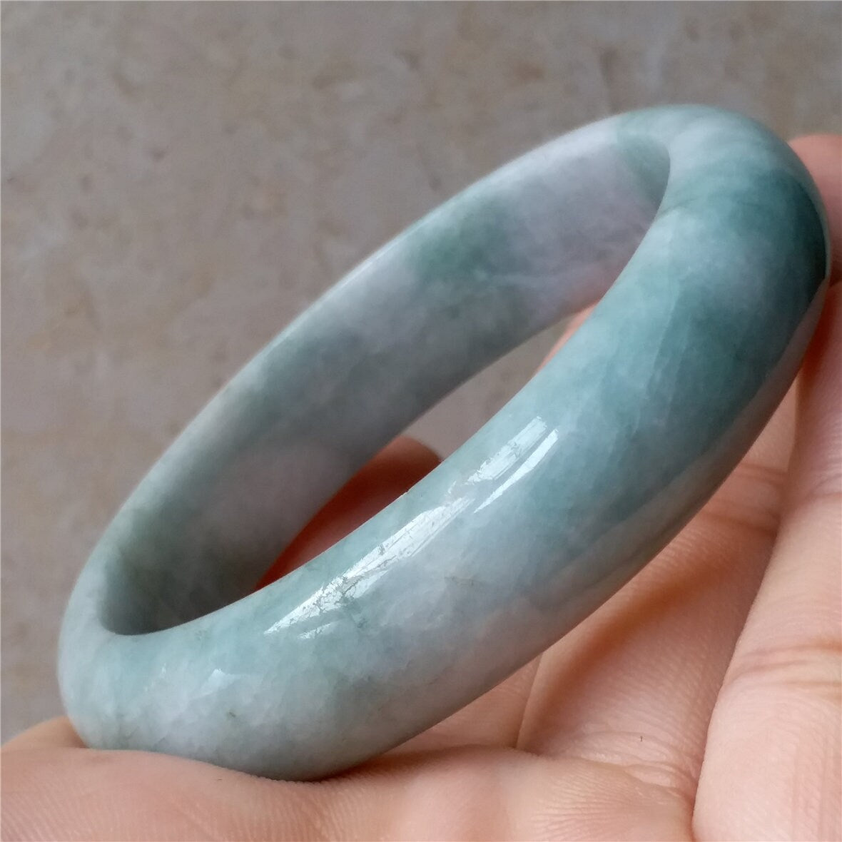 55.7mm Light green Grade A jade Natural Jade Hand carved wrist Bangle Bracelet Lady Chain Jadeite Type A stone armreife Джейд браслеты 翡翠手镯