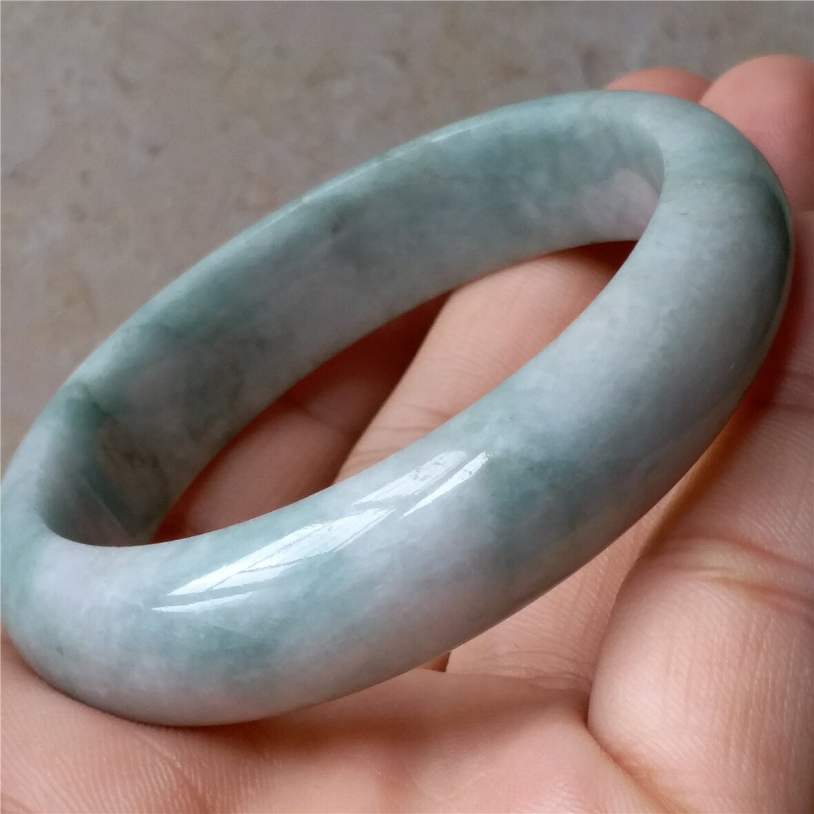 55.7mm Light green Grade A jade Natural Jade Hand carved wrist Bangle Bracelet Lady Chain Jadeite Type A stone armreife Джейд браслеты 翡翠手镯