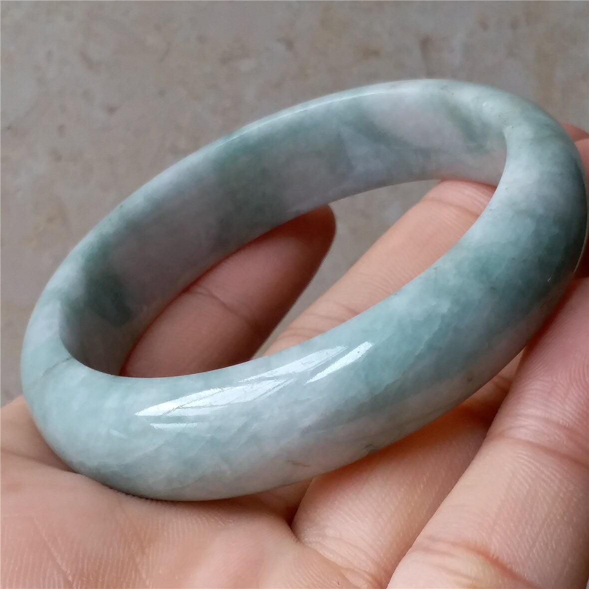 55.7mm Light green Grade A jade Natural Jade Hand carved wrist Bangle Bracelet Lady Chain Jadeite Type A stone armreife Джейд браслеты 翡翠手镯