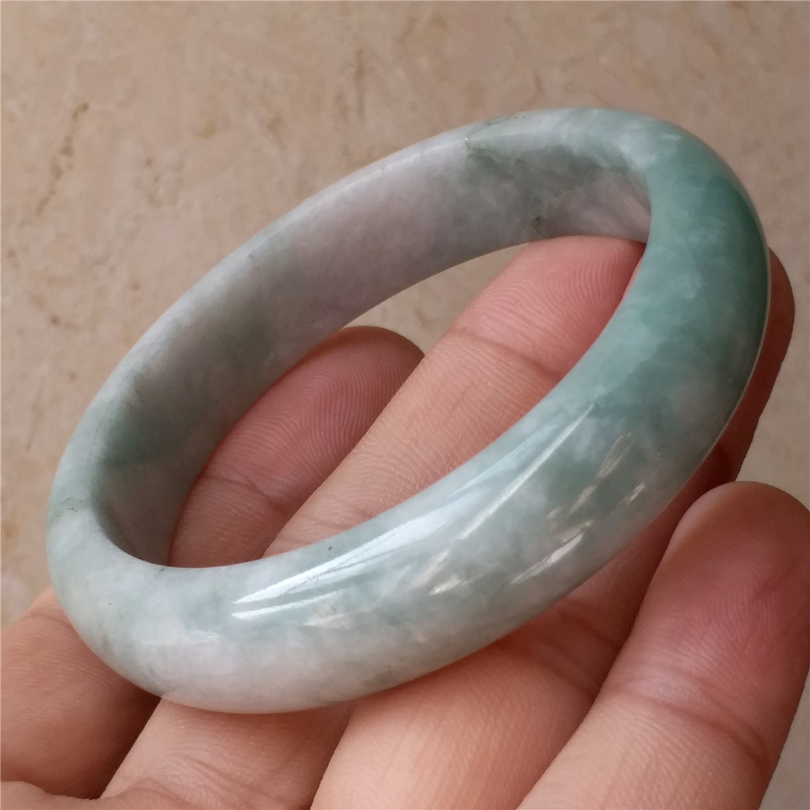 55.5mm Light green Grade A Natural Jade Hand carved Wristband Bangle Bracelet Lady Chain Jadeite Type A stone armreife Джейд Браслет 翡翠手镯