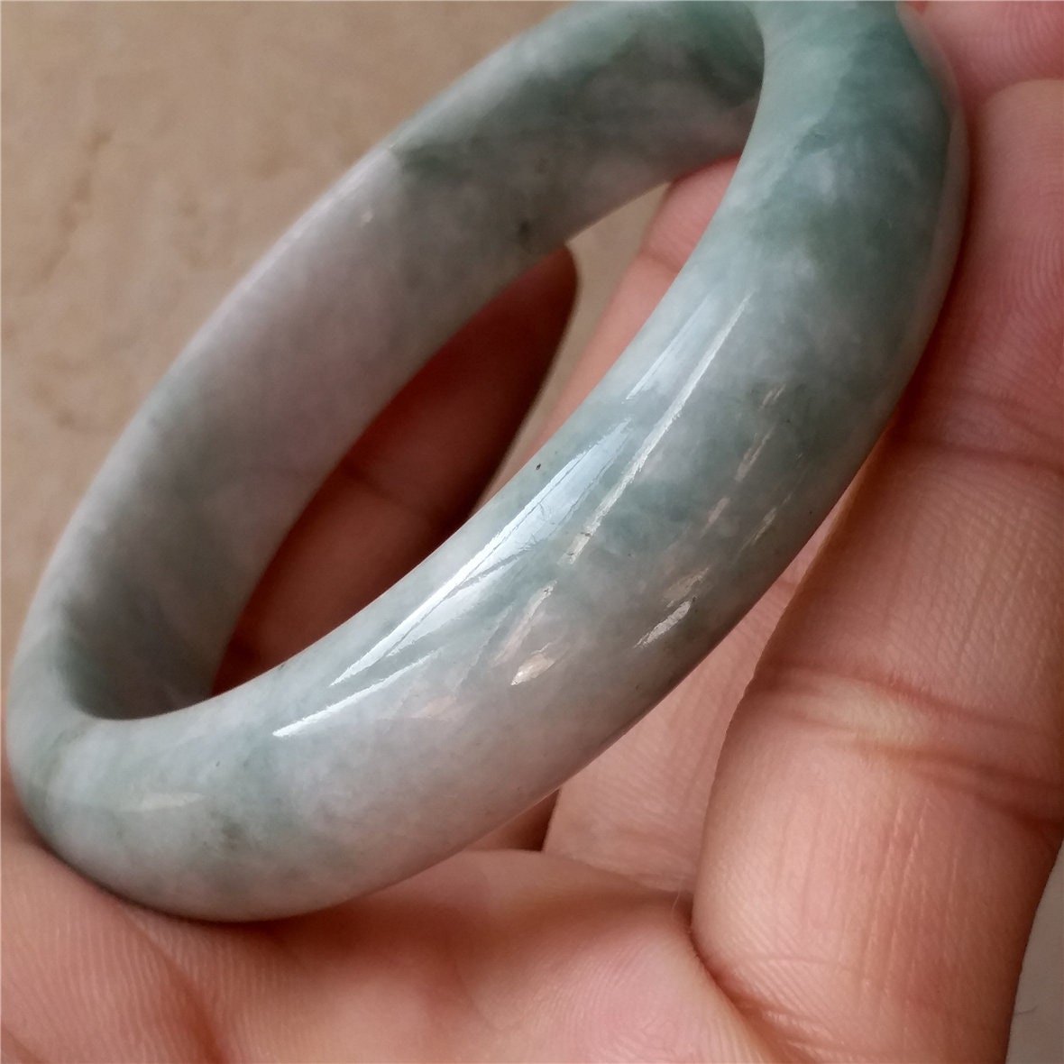 55.5mm Light green Grade A Natural Jade Hand carved Wristband Bangle Bracelet Lady Chain Jadeite Type A stone armreife Джейд Браслет 翡翠手镯