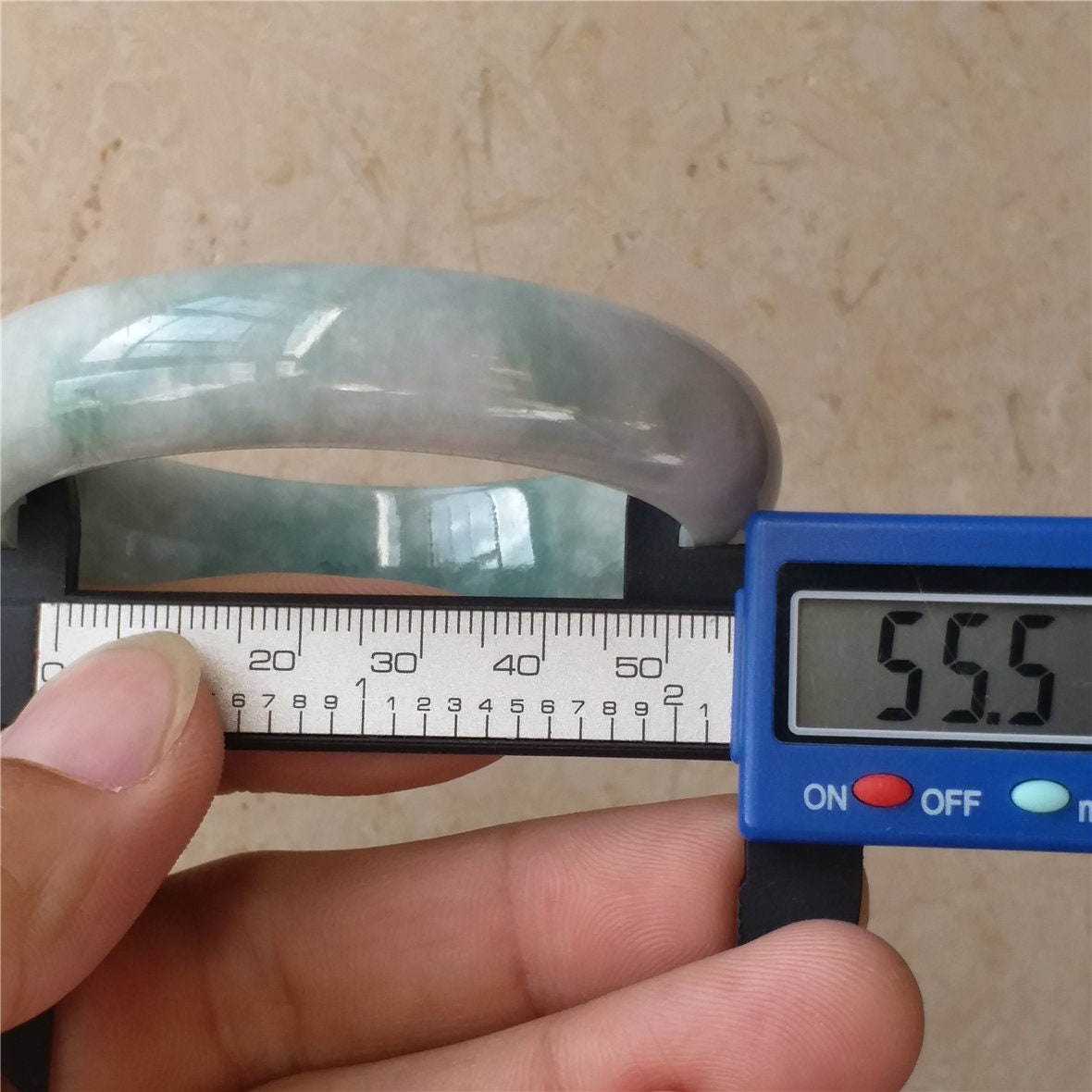 55.5mm Light green Grade A Natural Jade Hand carved Wristband Bangle Bracelet Lady Chain Jadeite Type A stone armreife Джейд Браслет 翡翠手镯