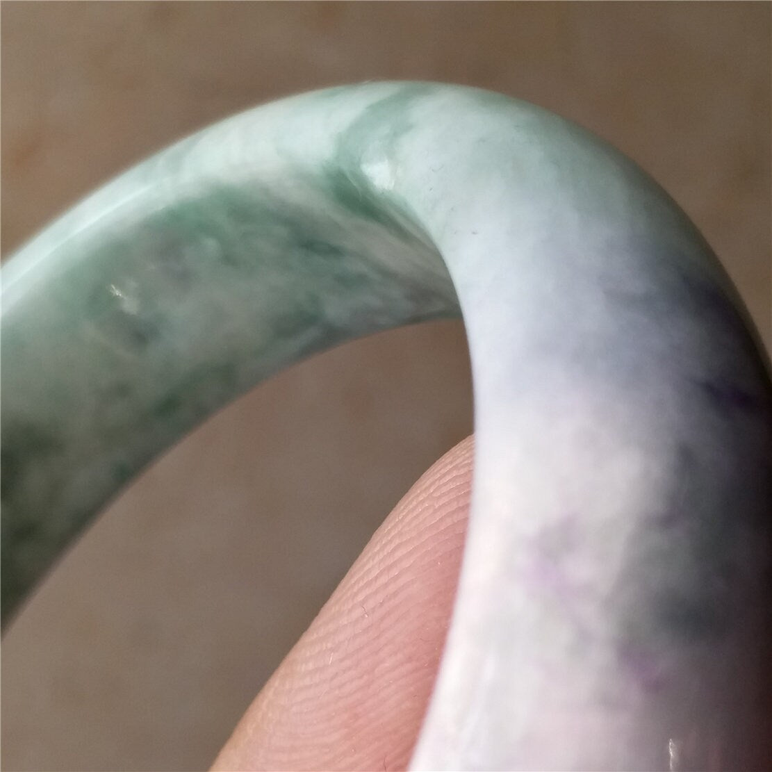 58.8mm Light purple and green Grade A jade Natural Jade Bangle Bracelet Lady Hand carved Chain Jadeite 淡紫翡翠手镯