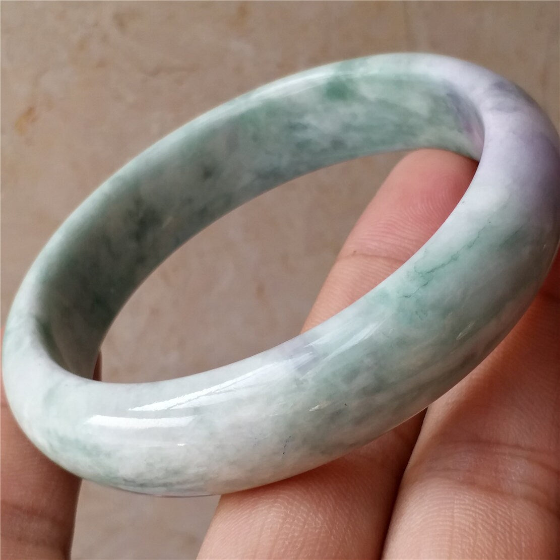 58.8mm Light purple and green Grade A jade Natural Jade Bangle Bracelet Lady Hand carved Chain Jadeite 淡紫翡翠手镯