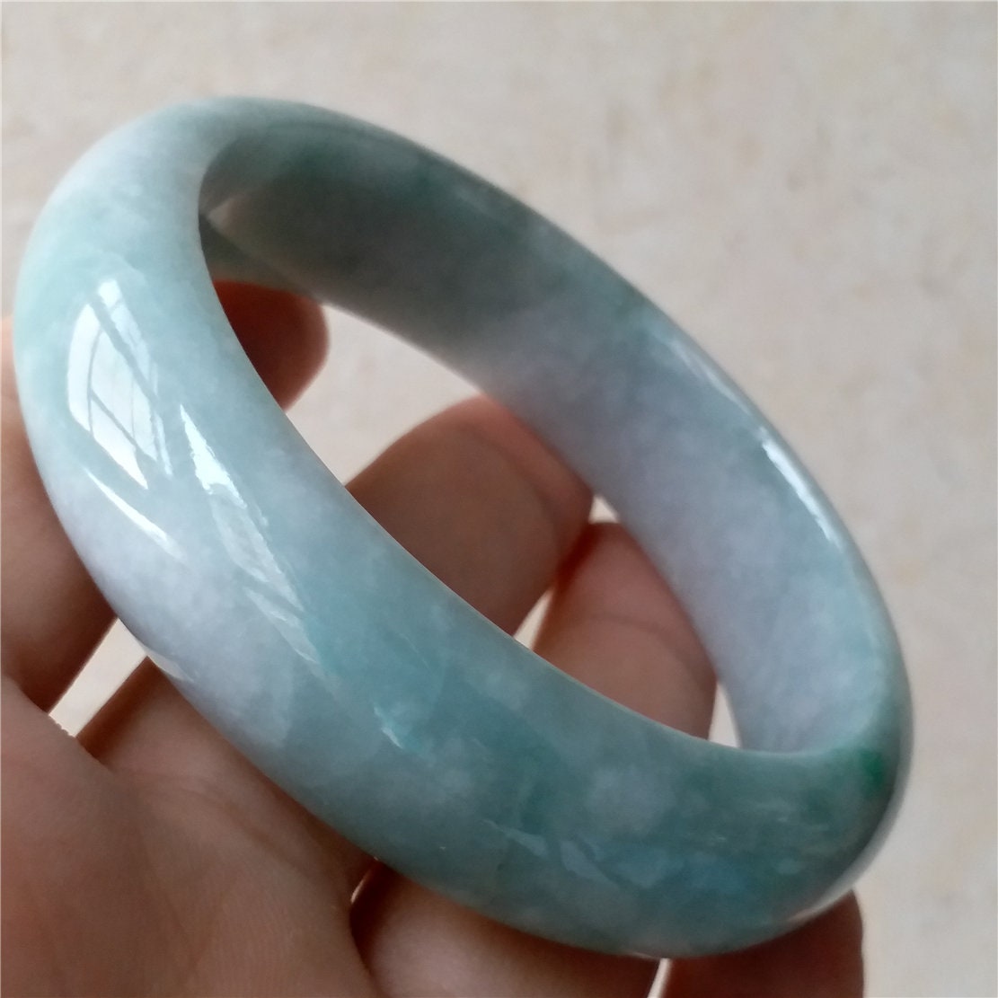 55.2mm Light green Grade A jade Natural Jade Hand carved Bangle Bracelet Lady Chain Jadeite Type A stone armreife Джейд браслеты 翡翠手镯