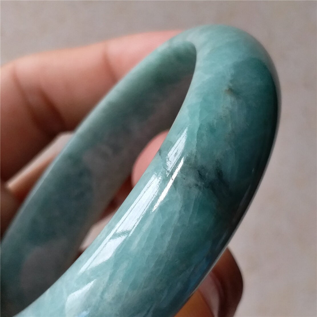 55.4mm Light green Grade A jade Natural Jade Hand carved Bangle Bracelet Lady Chain Jadeite Type A stone armreife Джейд браслеты 翡翠手镯