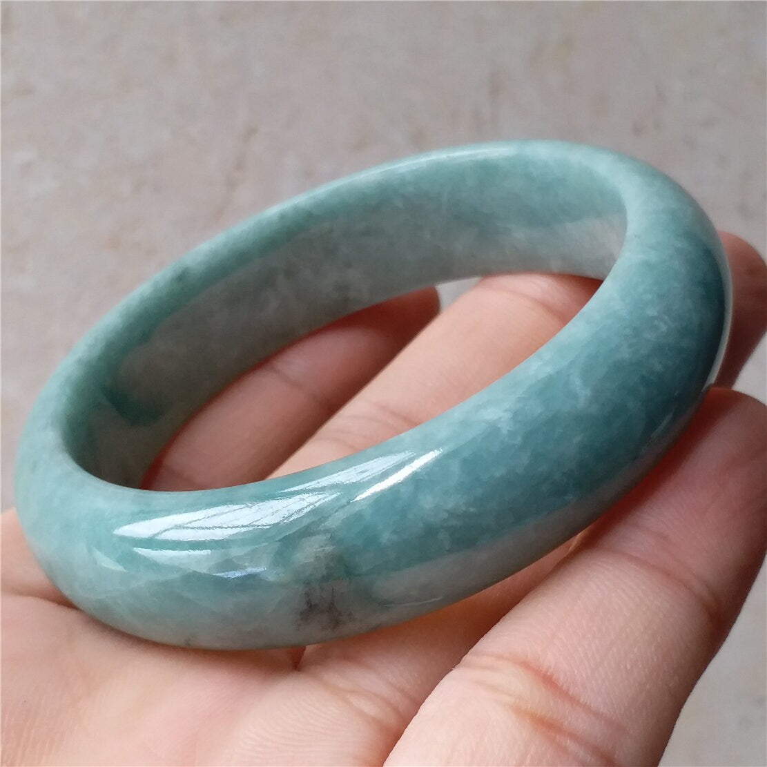 55.4mm Light green Grade A jade Natural Jade Hand carved Bangle Bracelet Lady Chain Jadeite Type A stone armreife Джейд браслеты 翡翠手镯