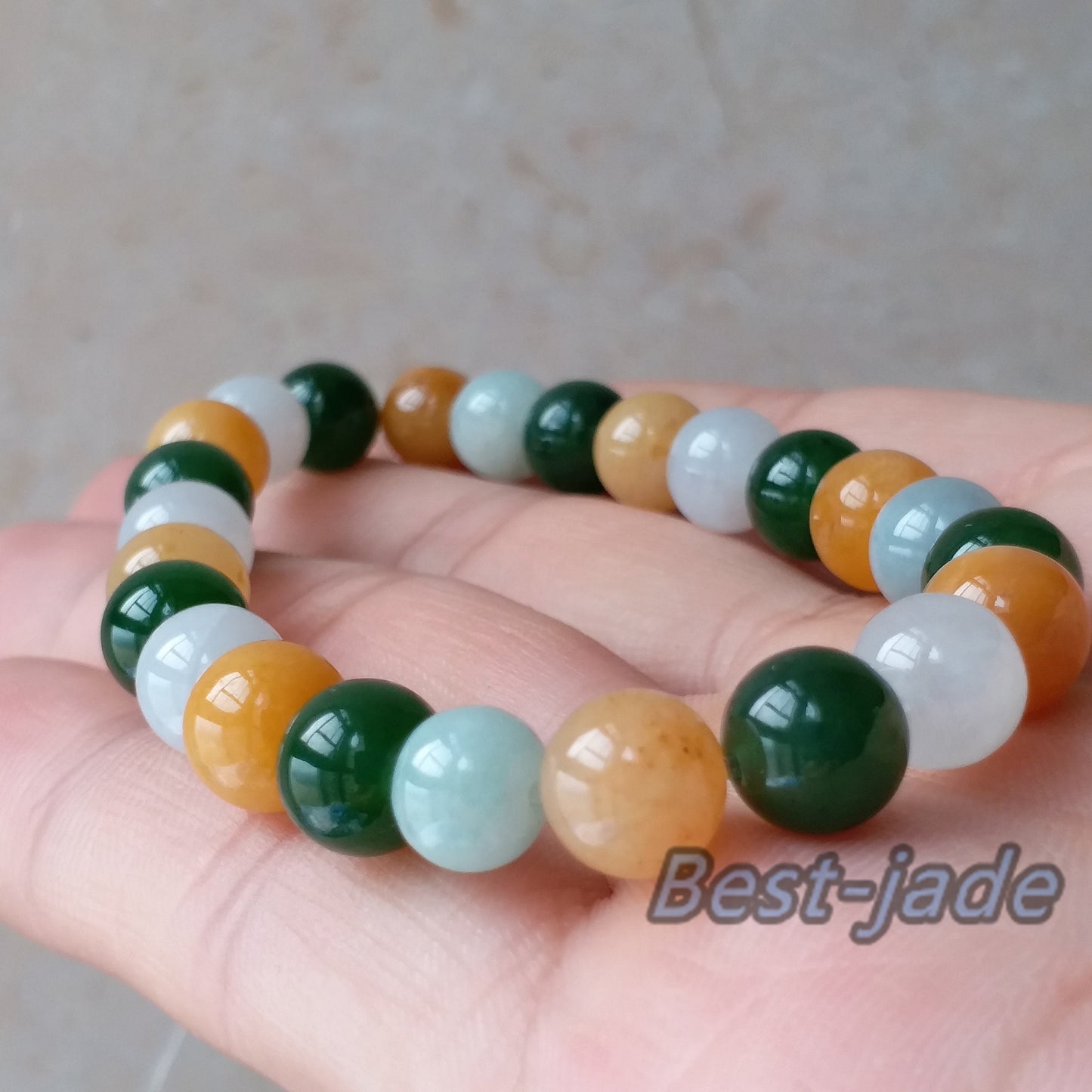 Beautiful 8mm Nephrite Jadeite and Yellow jade Grade A Green Canadian Jade Beads Bangle Bracelet Pounamu NZ Jade Ball lady kid chain