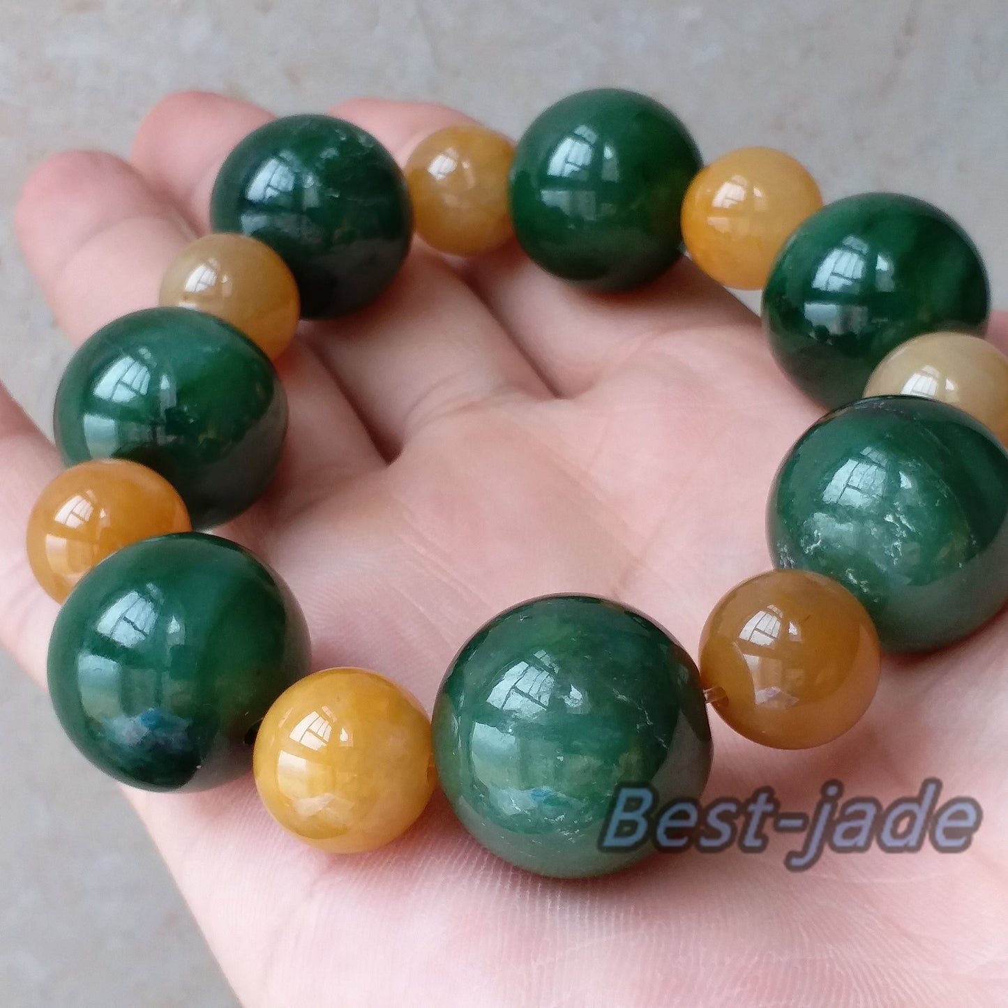 BIG Nephrite and Yellow jade 20mm Grade A Green Canadian Jade Beads Bangle Bracelet Pounamu NZ Jade BC Jasper Ball Womrn lady kid chain