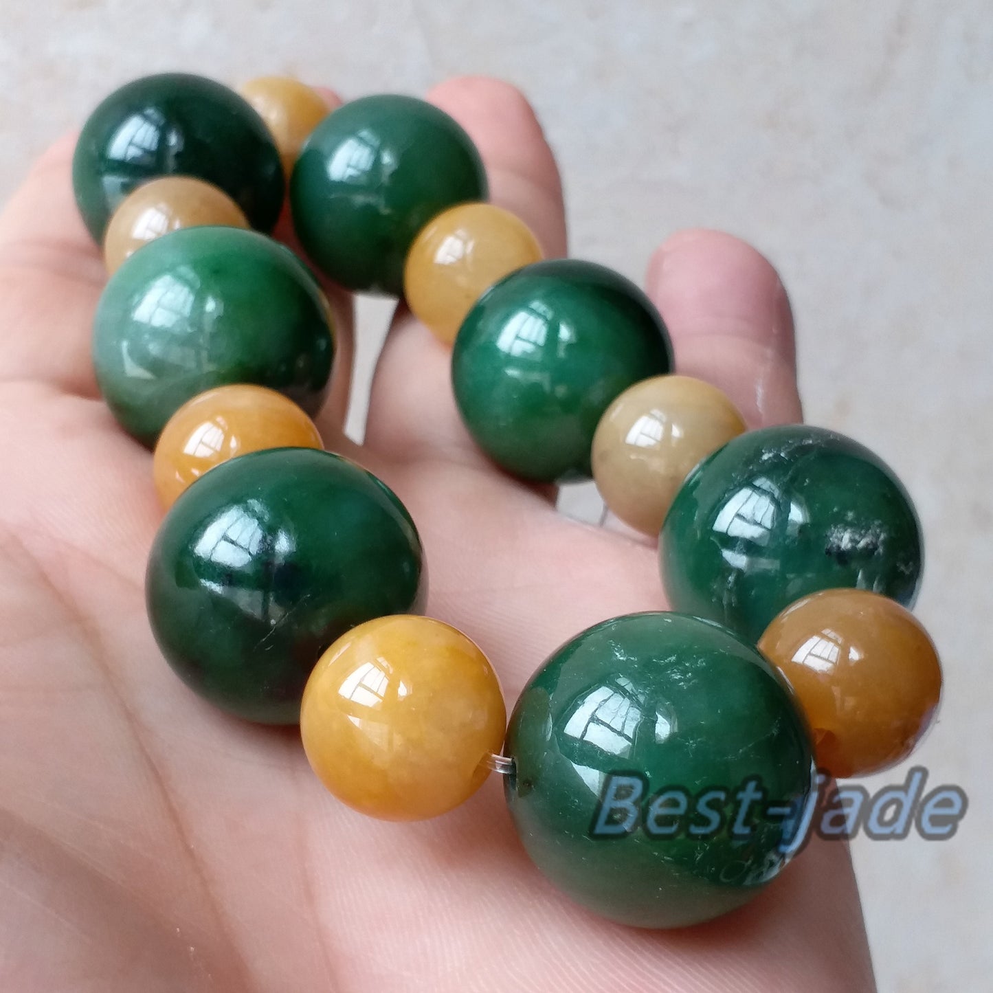BIG Nephrite and Yellow jade 20mm Grade A Green Canadian Jade Beads Bangle Bracelet Pounamu NZ Jade BC Jasper Ball Womrn lady kid chain
