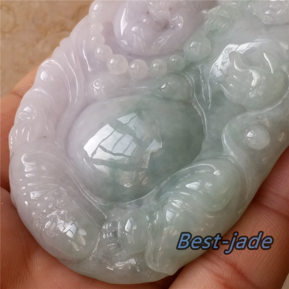 GROSSER Jade-Buddha der Güteklasse A, hellgrüner lila Eisglas-Jade-Anhänger, natürliche grüne Jadeit-Perlen, Halsketten-Anhänger, Edelstein Typ A-Stein, 翡翠A货
