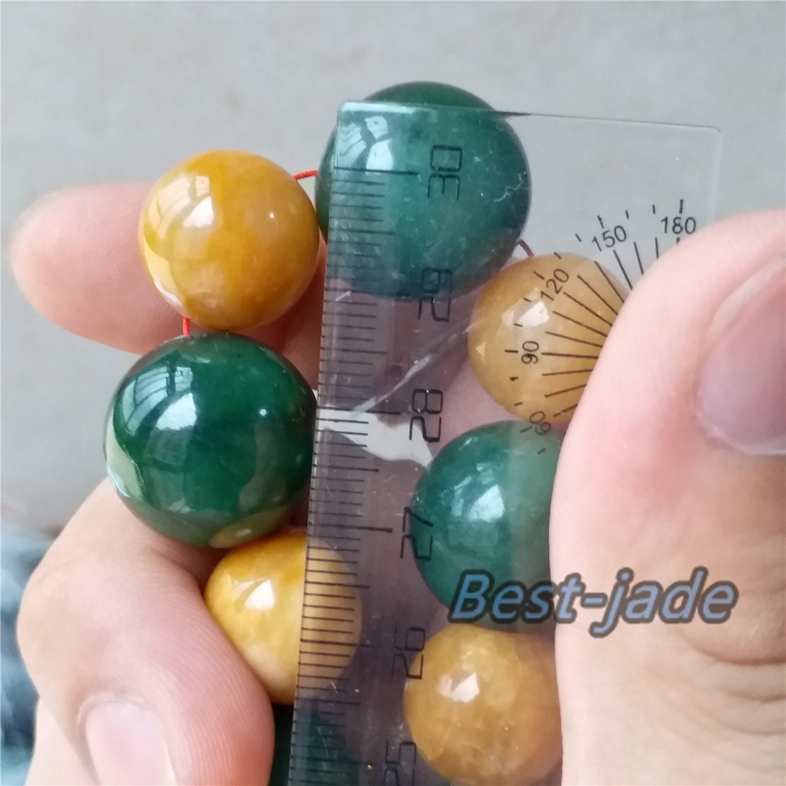 BIG 20mm Nephrite Yellow jade Grade A Green Canadian Jade Beads Necklace Bracelet Pounamu NZ Jade Jasper Ball Parure Womrn lady kid chain