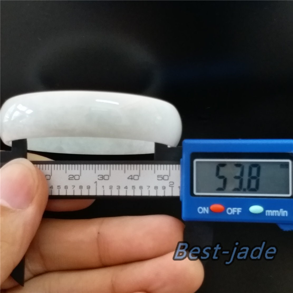 53.8mm Natural Burma Jadeite Green Grade A ICE Jade Flat Bangle Lady Bracelet Girl Chain 翡翠A货手镯 080