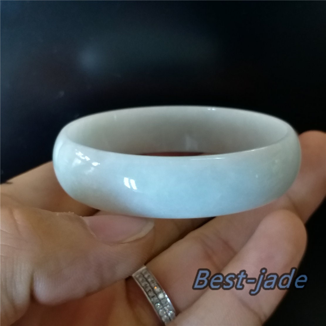 53.8mm Natural Burma Jadeite Green Grade A ICE Jade Flat Bangle Lady Bracelet Girl Chain 翡翠A货手镯 080
