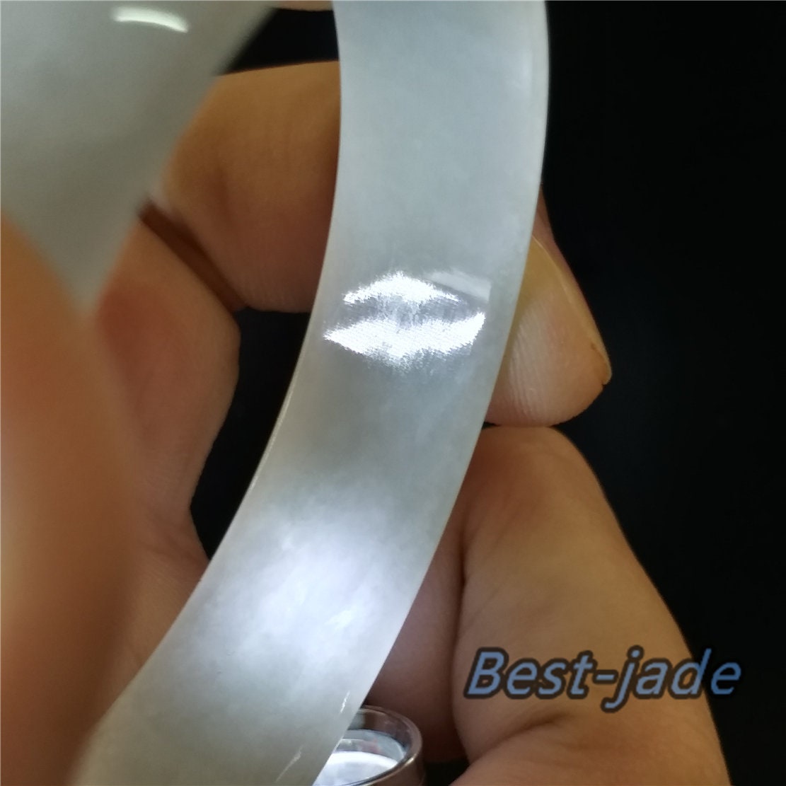 53.9mm Natural Grade A ICE Jade Genuine Green Burma Jadeite Flat Bangle Lady Bracelet Girl Chain 翡翠A货手镯 096