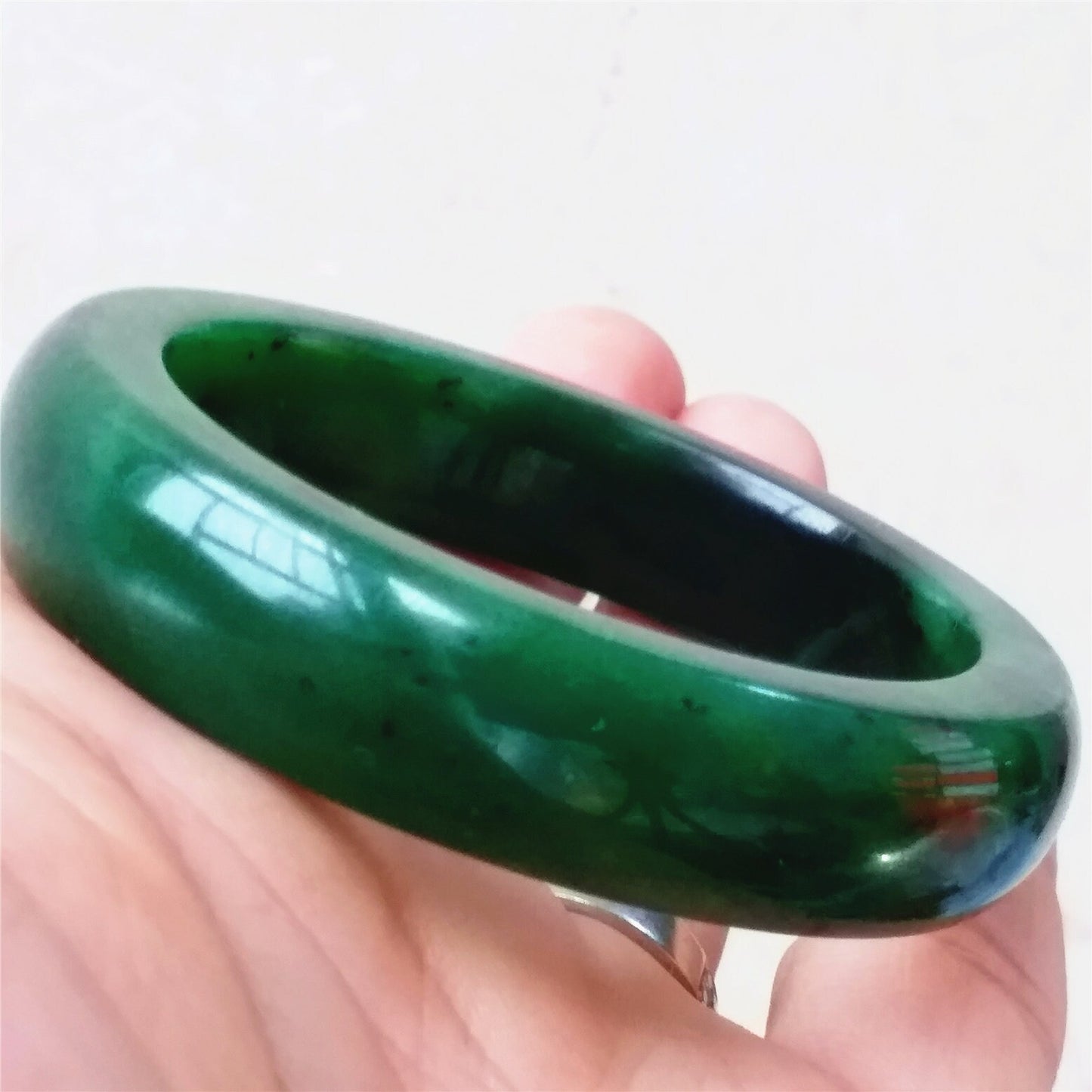 52.3mm Natural Nephrite Round bangle Green stone Canadian Jade Bracelet Pounamu Nephrite Jade lady Canadian Jasper BC Greenstone 05