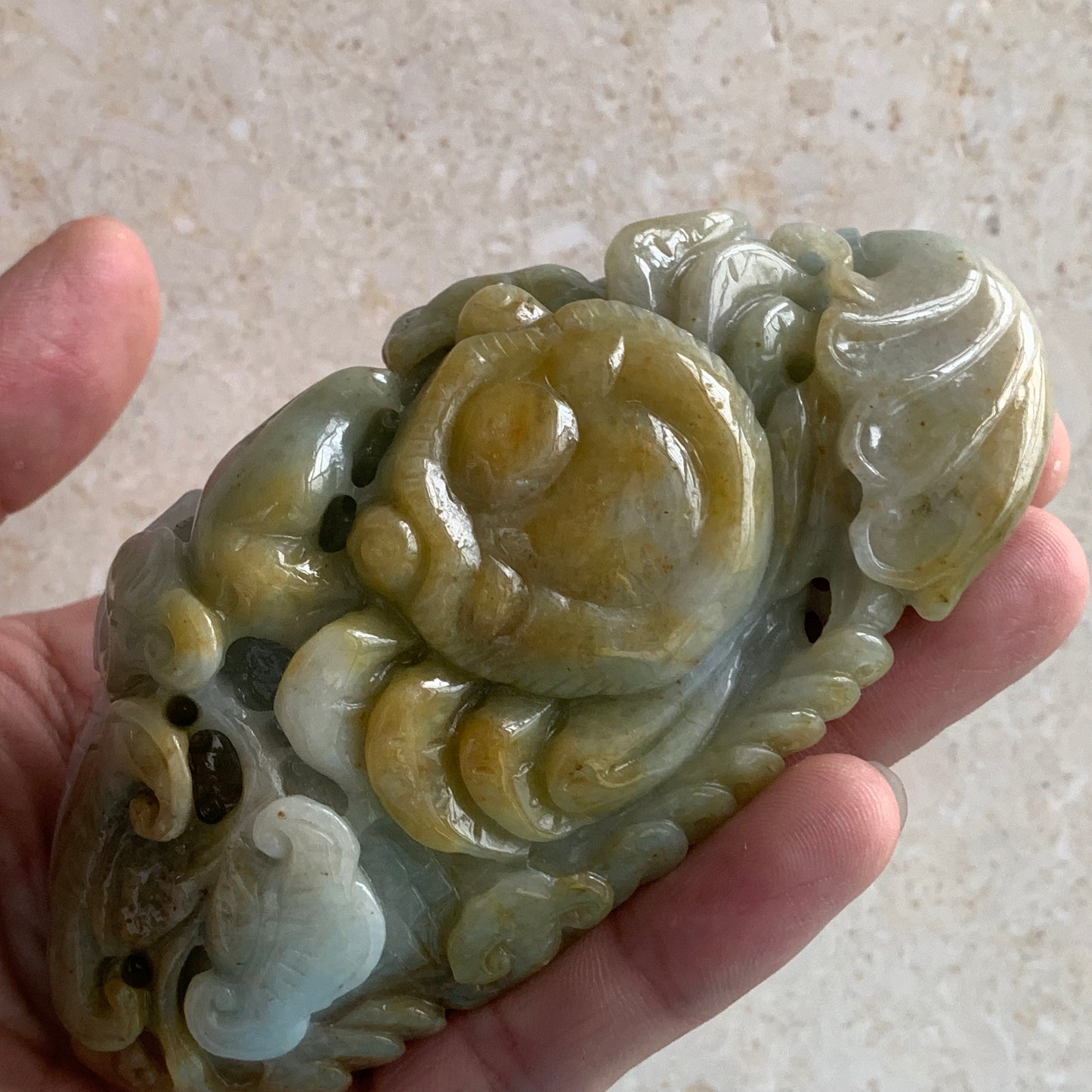 Big Crab Natural Yellow jadeite Hand held Massage Jadeite Hand craved Nature Ice Burma Jade BEADS Gemstone Hanging Tyoe A stone Gemstone