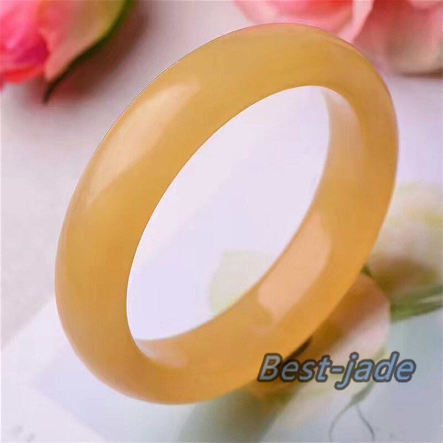 58-62mm Wholesale Natural Chinese Jade Yellow Girl Bangle Bracelet Lady Hand carved Chain Natural A stone