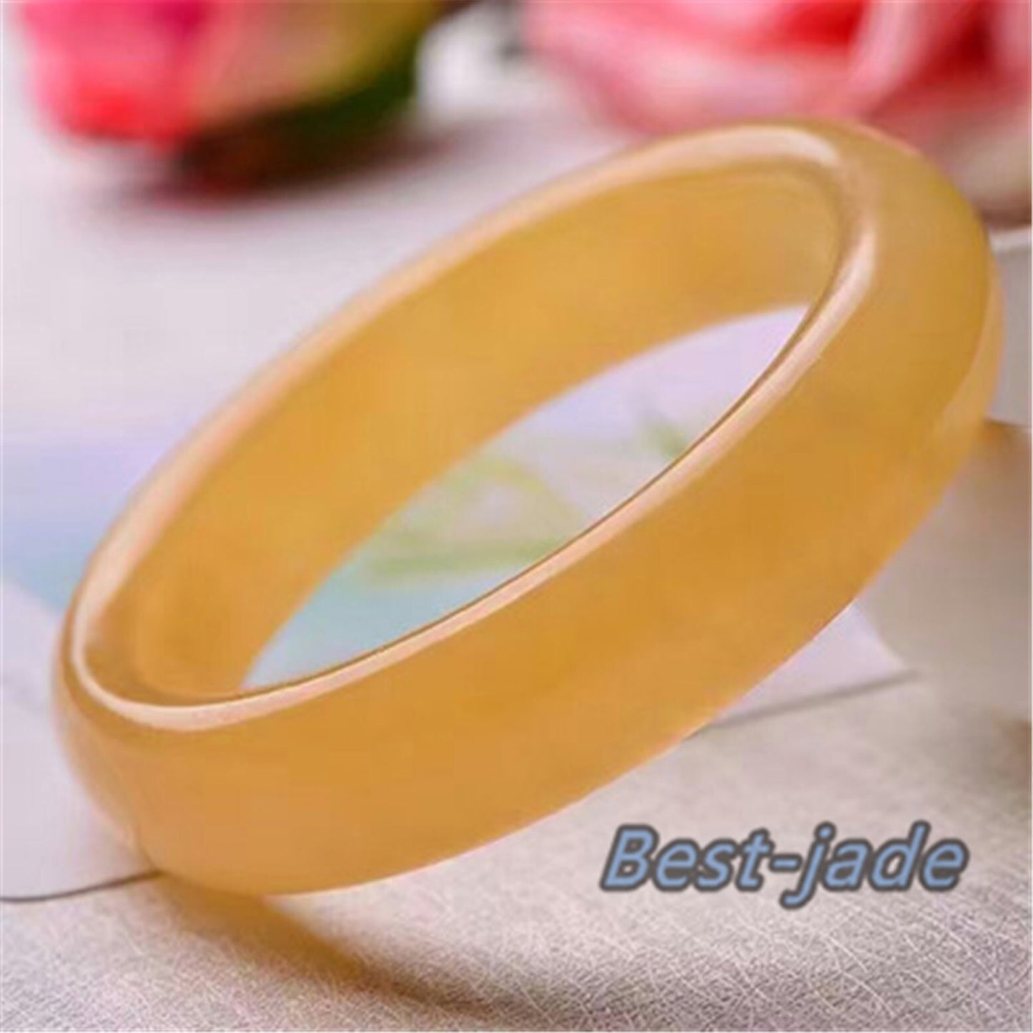 58-62mm Wholesale Natural Chinese Jade Yellow Girl Bangle Bracelet Lady Hand carved Chain Natural A stone