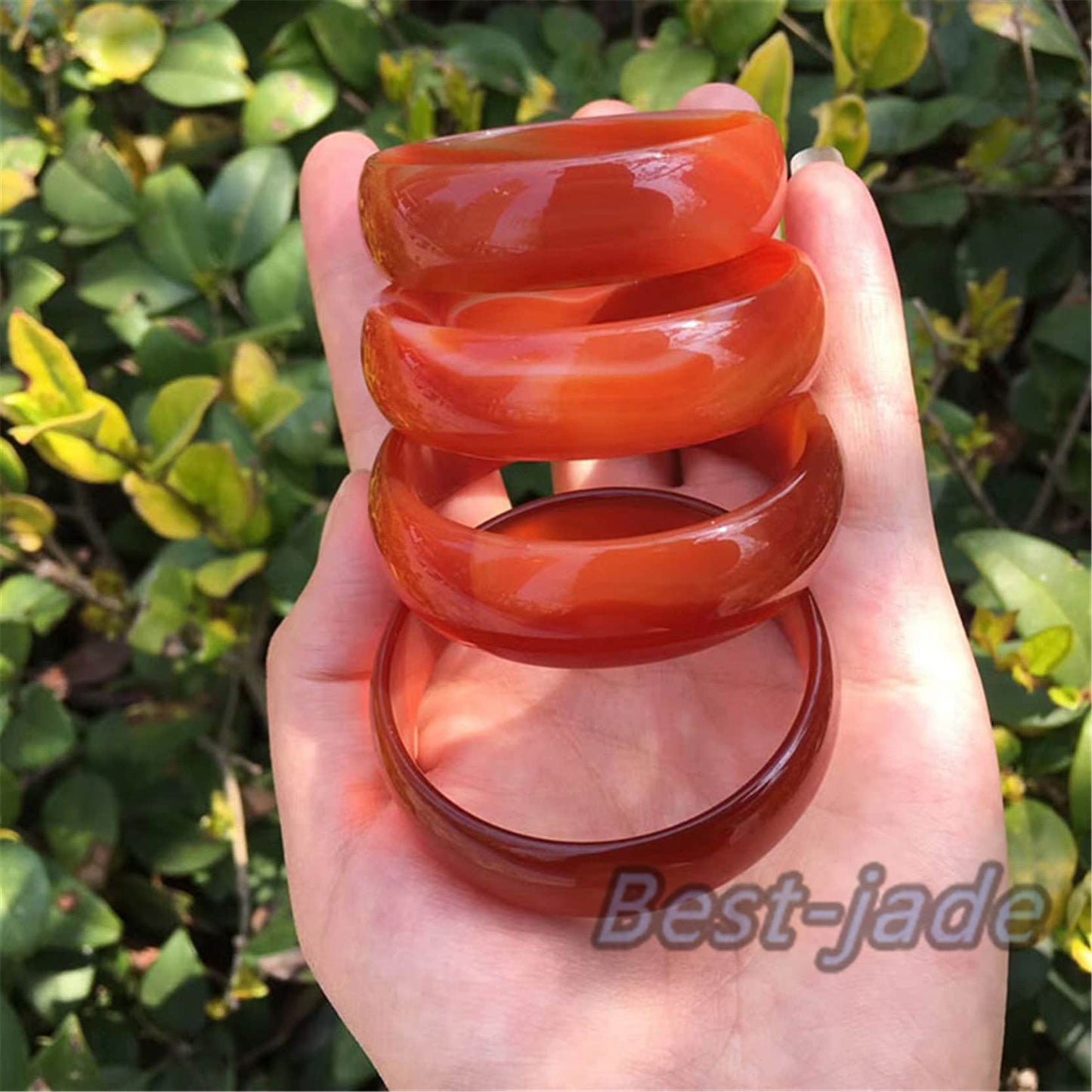 56-70mm Wholesale Natural Jade Red Agate Girl Bangle Bracelet Lady Hand carved Orangle Chain Natural A stone