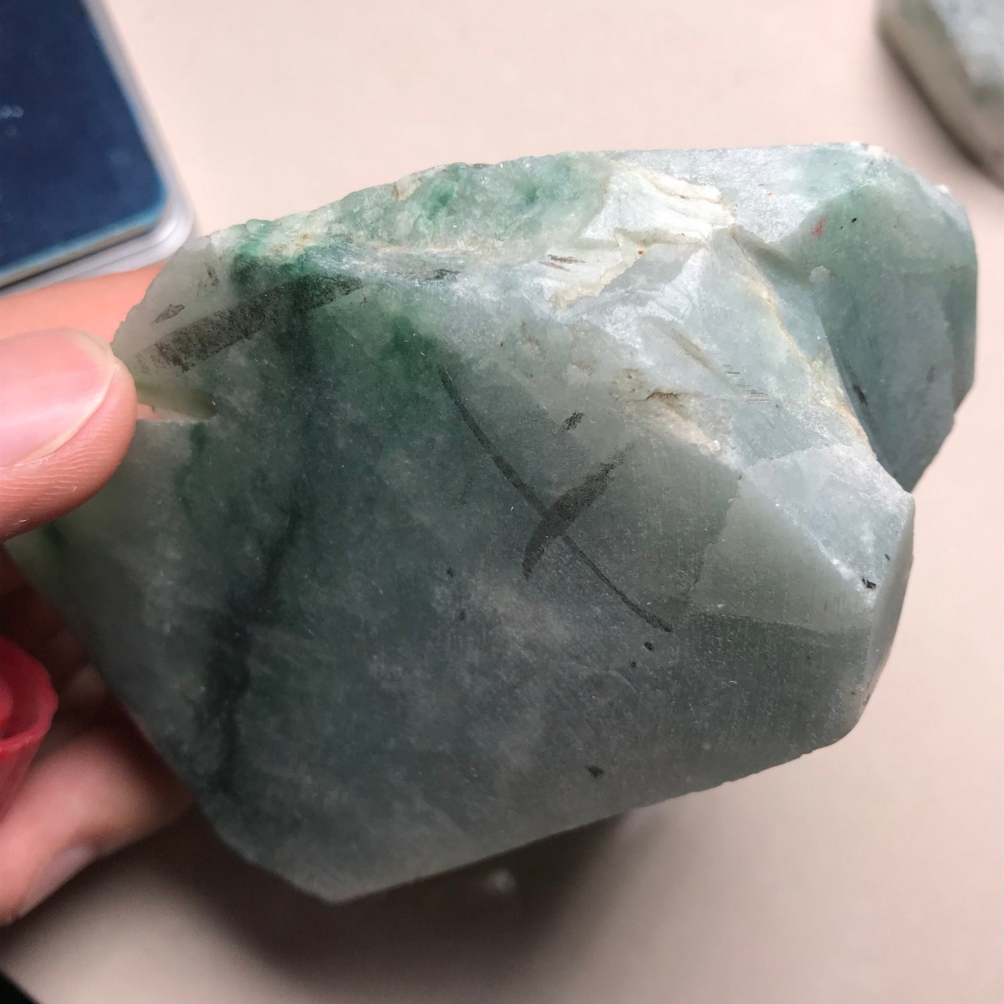 592g Natural Jadeite Green flower Raw stone Burmese Grade A jade preform Rough Burma Jade stone Burma jadeite Design Pendant 翡翠A货 蓝水飘花石料034