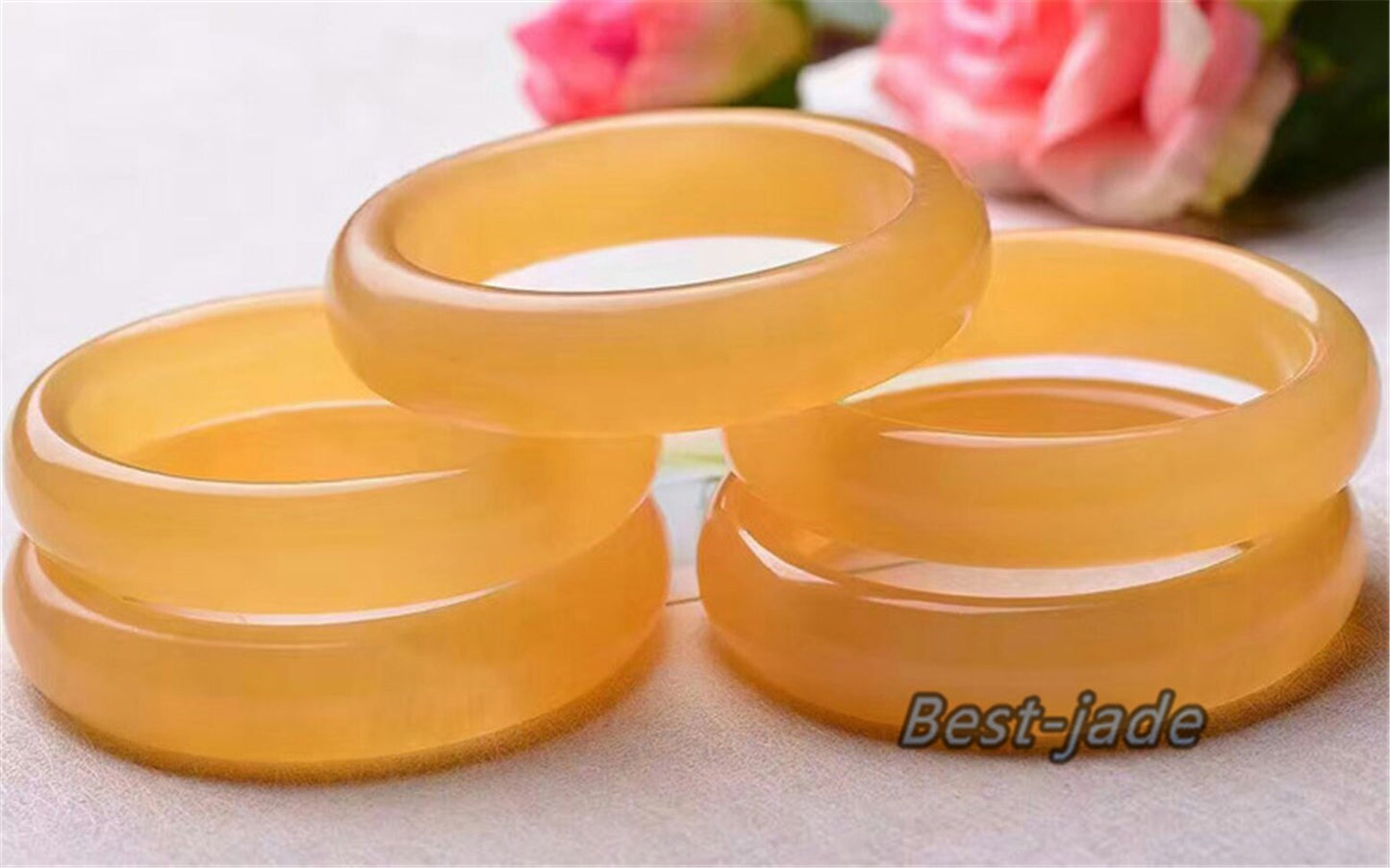 58-62mm Wholesale Natural Chinese Jade Yellow Girl Bangle Bracelet Lady Hand carved Chain Natural A stone