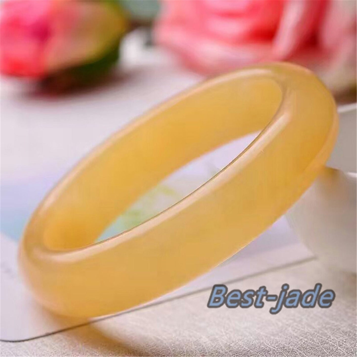 58-62mm Wholesale Natural Chinese Jade Yellow Girl Bangle Bracelet Lady Hand carved Chain Natural A stone