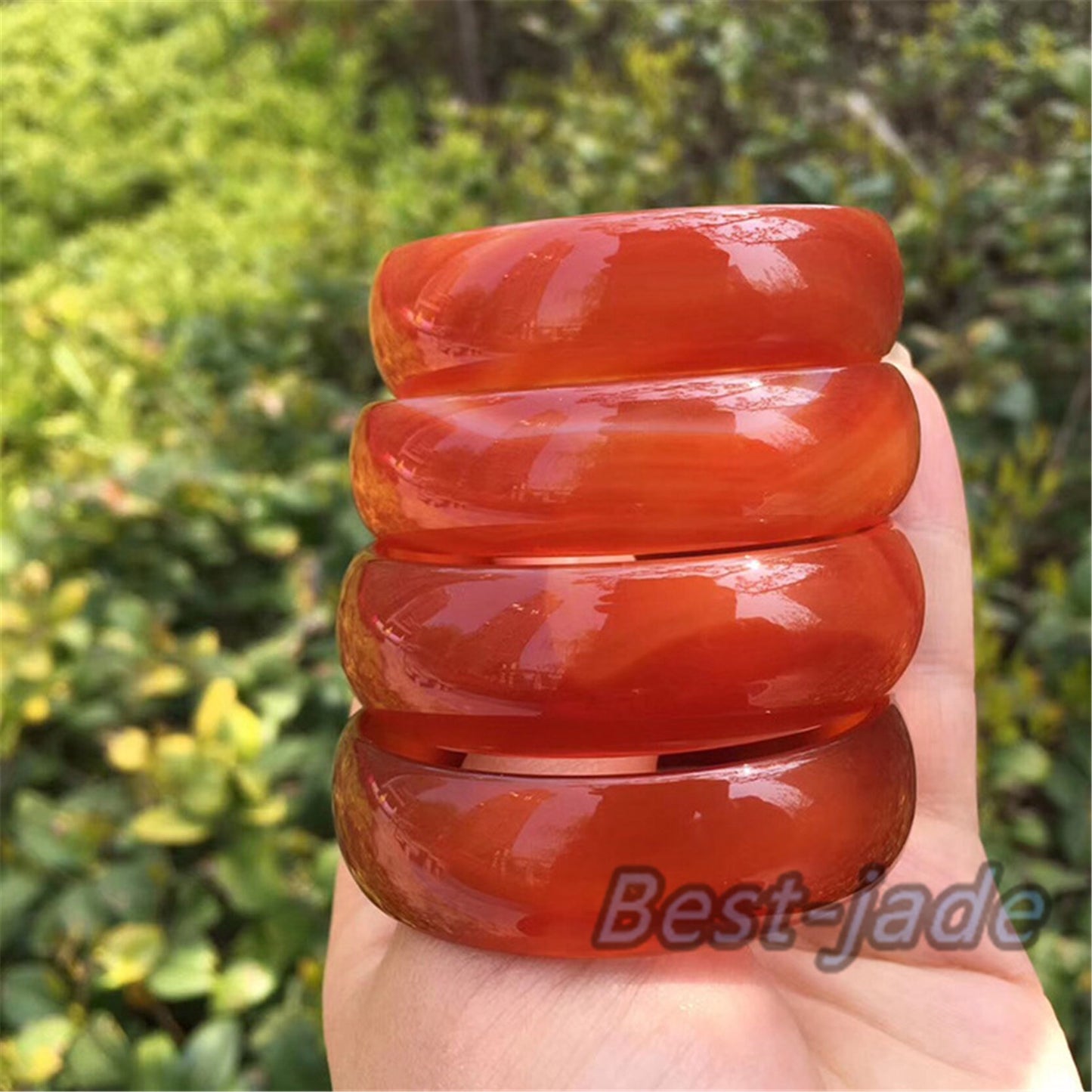 56-70mm Wholesale Natural Jade Red Agate Girl Bangle Bracelet Lady Hand carved Orangle Chain Natural A stone